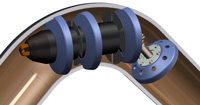 3D geometric model of the SKT-150 caliper with an IRT radius indicator inside the bend with a radius of R = 1.5 DN